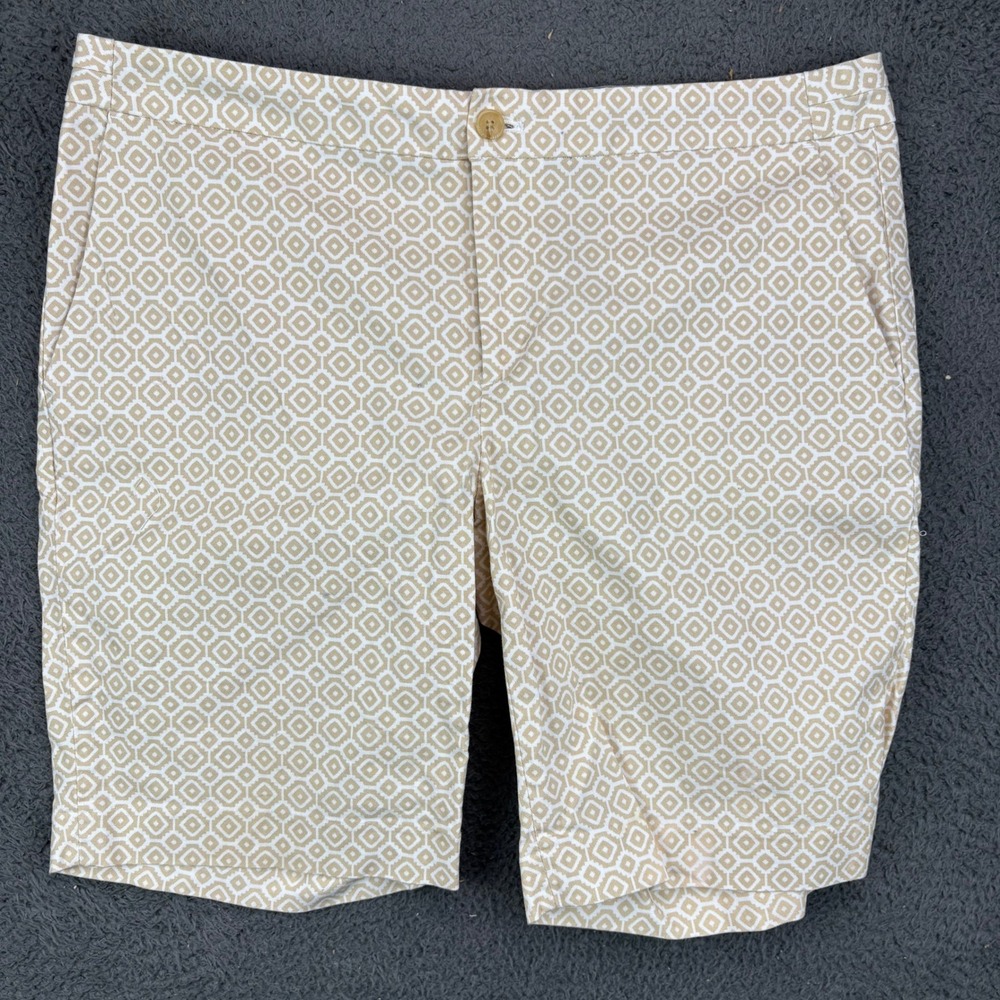 Banana Republic Hampton Fit Shorts Womens‎ 14 Tan White Geometric Print Bermuda